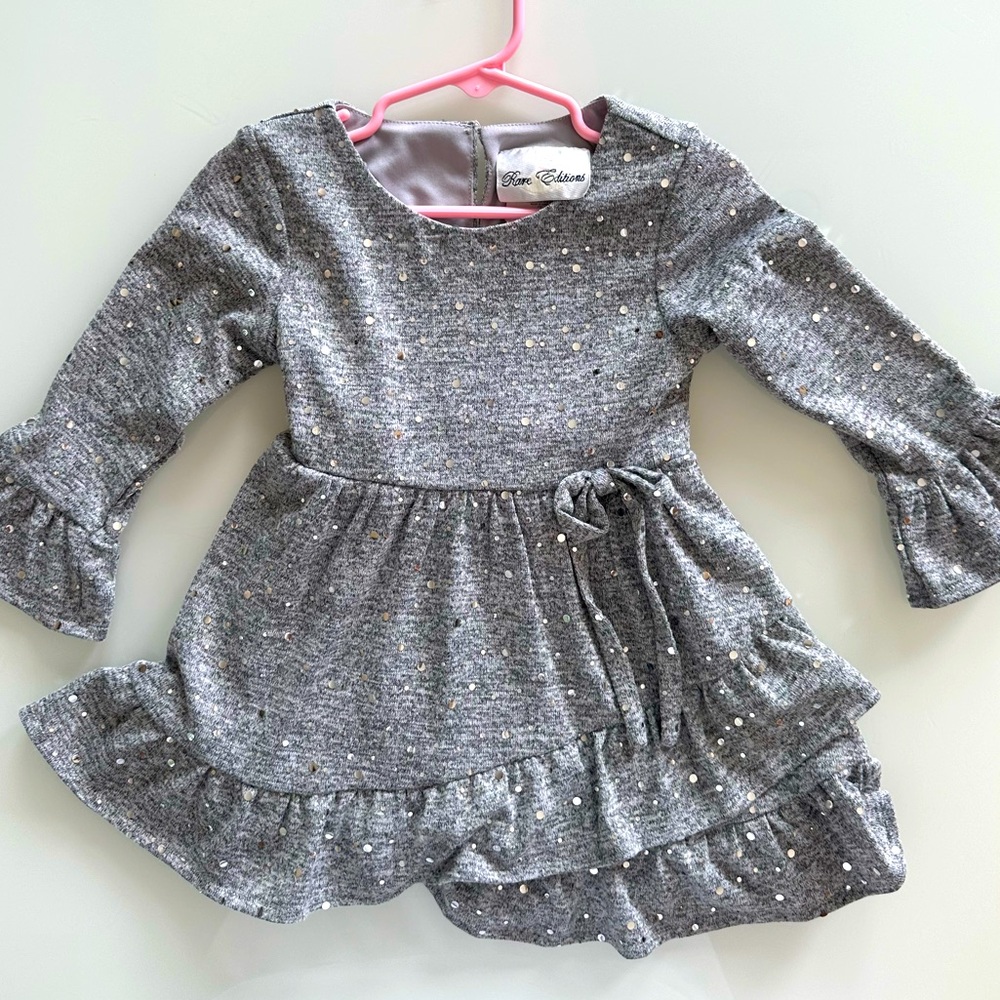 Toddler girl grey long sleeve dress with sparkle sequins size 2t